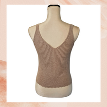Load image into Gallery viewer, Express Light Tan Knit Ribbed Cropped Tank Top (Pre-Loved) Size Small
