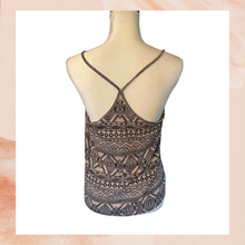 Carregue a imagem no visualizador da Galeria, Forever21 Black &amp; Beige Aztec Print Cropped Racerback Tank Top (Pre-Loved) Size Medium
