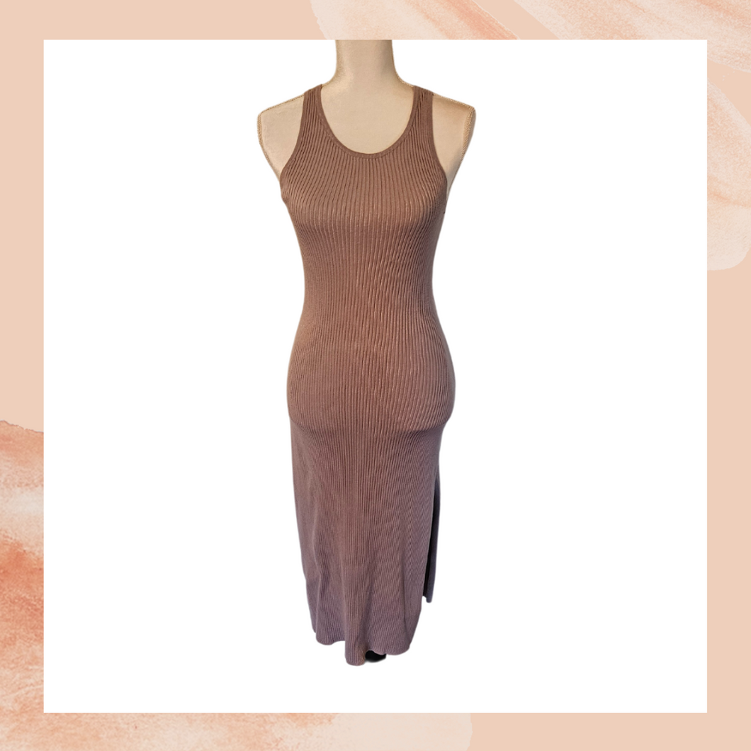Freshman 1996 Gray Mauve Knit Ribbed Sleeveless Midi Bodycon Dress (Pr โ Taylor & Cambria