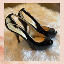 Load image into Gallery viewer, Guess Black Patent Leather Peep Toe Stiletto Platform Heels (Pre-Loved) Size 9M
