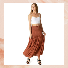 Carregue a imagem no visualizador da Galeria, Hyfve Rust Smocked Boho Maxi Skirt (Pre-Loved) Size Medium
