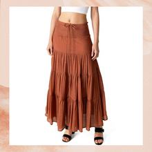 Carregue a imagem no visualizador da Galeria, Hyfve Rust Smocked Boho Maxi Skirt (Pre-Loved) Size Medium
