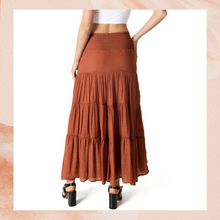 Carregue a imagem no visualizador da Galeria, Hyfve Rust Smocked Boho Maxi Skirt (Pre-Loved) Size Medium
