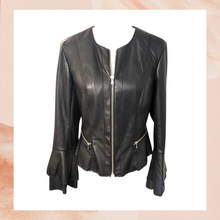 Carregue a imagem no visualizador da Galeria, INC Black Ruffle Sleeve Faux Leather Jacket (Pre-Loved) Small
