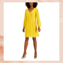 Laden Sie das Bild in den Galerie-Viewer. INC Yellow Sheer Draped Bishop Sleeve Shift Dress NWT Size XL

