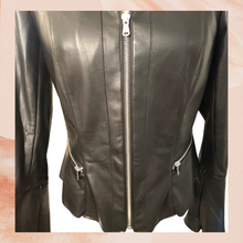 Carregue a imagem no visualizador da Galeria, INC Black Ruffle Sleeve Faux Leather Jacket (Pre-Loved) Small
