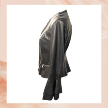 Carregue a imagem no visualizador da Galeria, INC Black Ruffle Sleeve Faux Leather Jacket (Pre-Loved) Small
