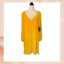 Laden Sie das Bild in den Galerie-Viewer. INC Yellow Sheer Draped Bishop Sleeve Shift Dress NWT Size XL

