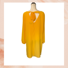 Laden Sie das Bild in den Galerie-Viewer. INC Yellow Sheer Draped Bishop Sleeve Shift Dress NWT Size XL
