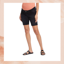 Load image into Gallery viewer, Isabel Maternity Black Denim Bermuda Expandable Side Shorts NWT
