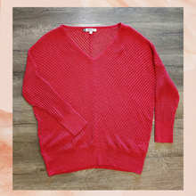 Load image into Gallery viewer, Jennifer Lopez Red Glitter Open Knit Ribbed Sweater Pre-Loved XL
