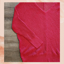 Load image into Gallery viewer, Jennifer Lopez Red Glitter Open Knit Ribbed Sweater Pre-Loved XL
