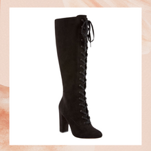 Carregue a imagem no visualizador da Galeria, JustFab Black Lace-Up Faux Suede Tall Boots NWOT Size 10
