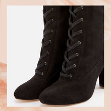 Cargue la imagen en el visor de la galería, JustFab Black Lace-Up Faux Suede Tall Boots NWOT Size 10
