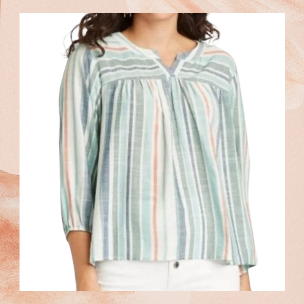 Knox Rose Faded Mint Striped 3/4 Sleeve Top NWT