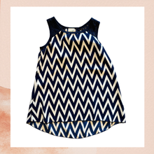 Load image into Gallery viewer, Lily Bleu Navy Blue &amp; White Chevron Print Flowy Blouse (Pre-Loved) Size M 10/12 Girls
