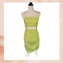 Load image into Gallery viewer, Lime Green Cut-Out Ruched Bodycon Mini Dress NWT
