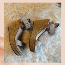 Load image into Gallery viewer, Madden Girl Blush Pink Ankle Strap Stacked Espadrille Wedge Sandals (Pre-Loved) Size 9
