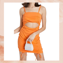 Load image into Gallery viewer, Mango Orange Cut-Out Ruched Bodycon Dress NWT
