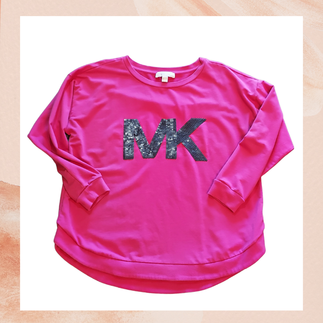 Michael Kors Hot Pink Black Sequin Logo Pullover Sweatshirt (Pre-Loved) 1X