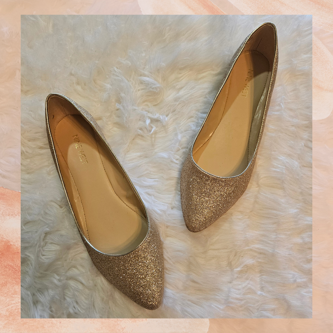 Nine West Gold Glitter Sparkle Ballet Flats (Pre-Loved) Size 9.5