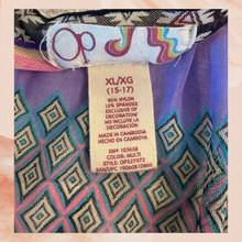 Cargue la imagen en el visor de la galería, OP Purple &amp; Pink Geometric Print Mini Swim Cover Dress (Pre-Loved) Size XL
