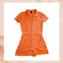 Load image into Gallery viewer, Orange Ribbed Button-Front Short Romper NWT
