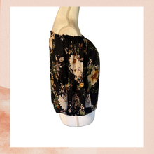 Load image into Gallery viewer, Persaya Black Floral Cropped Off-Shoulder Ruffle Sleeve Blouse (Pre-Loved) Size Small
