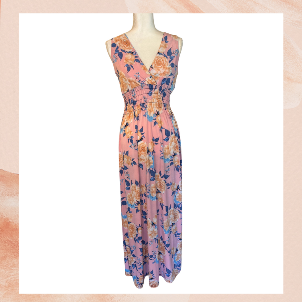 Pink Floral Sleeveless Maxi Dress (Pre-Loved) Large