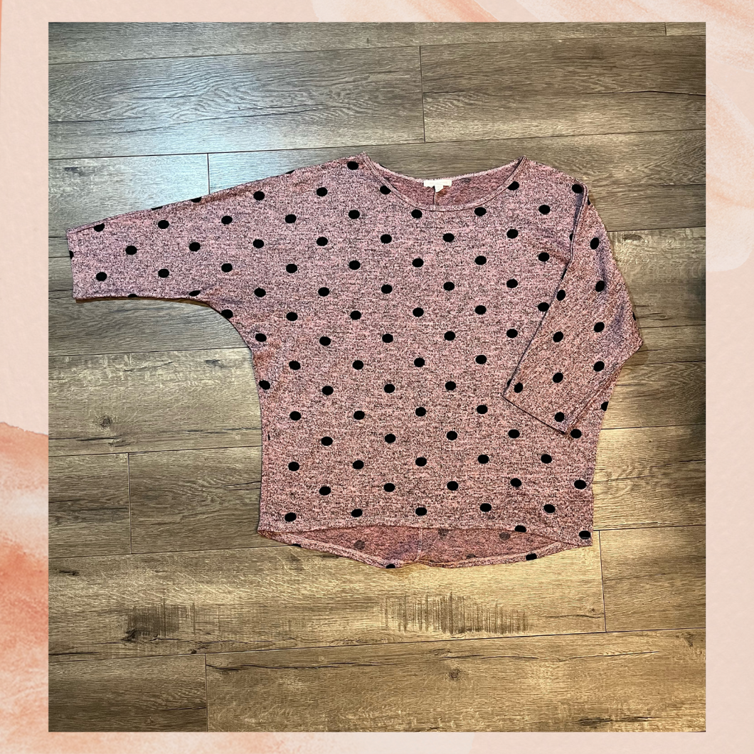 Pink Polka Dot Relaxed 3/4 Sleeve Top (Pre-Loved) 1X