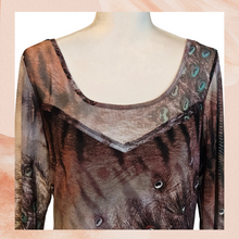 Chargez l&#39;image dans la visionneuse de la galerie, Purple Peacock Print Sheer Sleeve Blouse (Pre-Loved) X-Large
