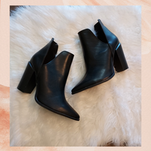 Load image into Gallery viewer, Qupid Black Slip-On Cut-Out Block Heel Ankle Bootie (Pre-Loved) Size 7.5

