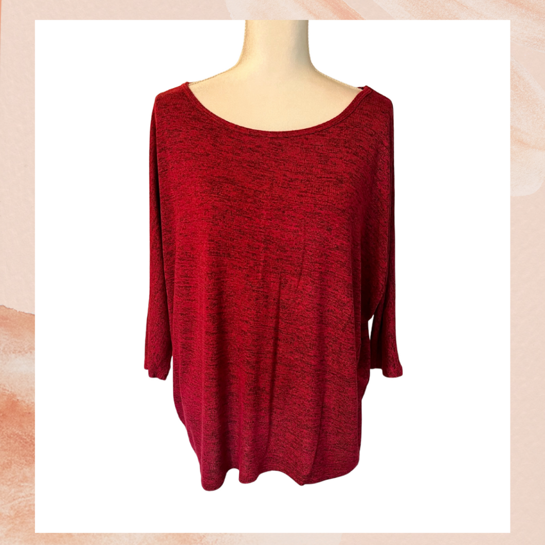 Red Heathered Wide Neck 3/4 Sleeve Top (Pre-Loved) 2X