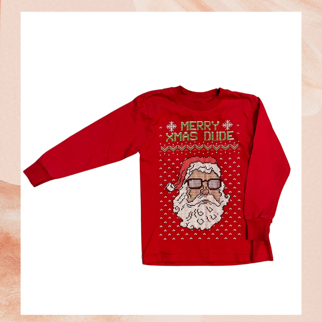 Red Merry Xmas Dude Santa Long Sleeve Tee (Pre-Loved) XS (4-5)