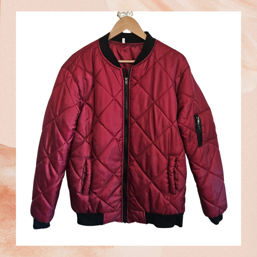 Red Quilted Puffer Zip-Front Jacket (Pre-Loved) Large