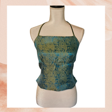 Carregue a imagem no visualizador da Galeria, Retro Green Blue Paisley Cropped Back Tie Tank (Pre-Loved) OS
