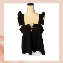 Carregue a imagem no visualizador da Galeria, Shein Black Cropped Ruffle Tank Top (Pre-Loved) Size XL

