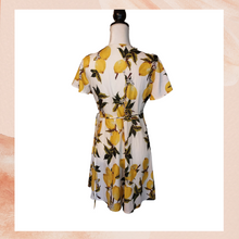 Load image into Gallery viewer, Short Sleeve Lemon Print Mini Wrap Dress (Pre-Loved) Medium
