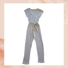 Load image into Gallery viewer, Soft Knit Gray &amp; White Striped Ankle Length Jumpsuit (Pre-Loved) See Measurements
