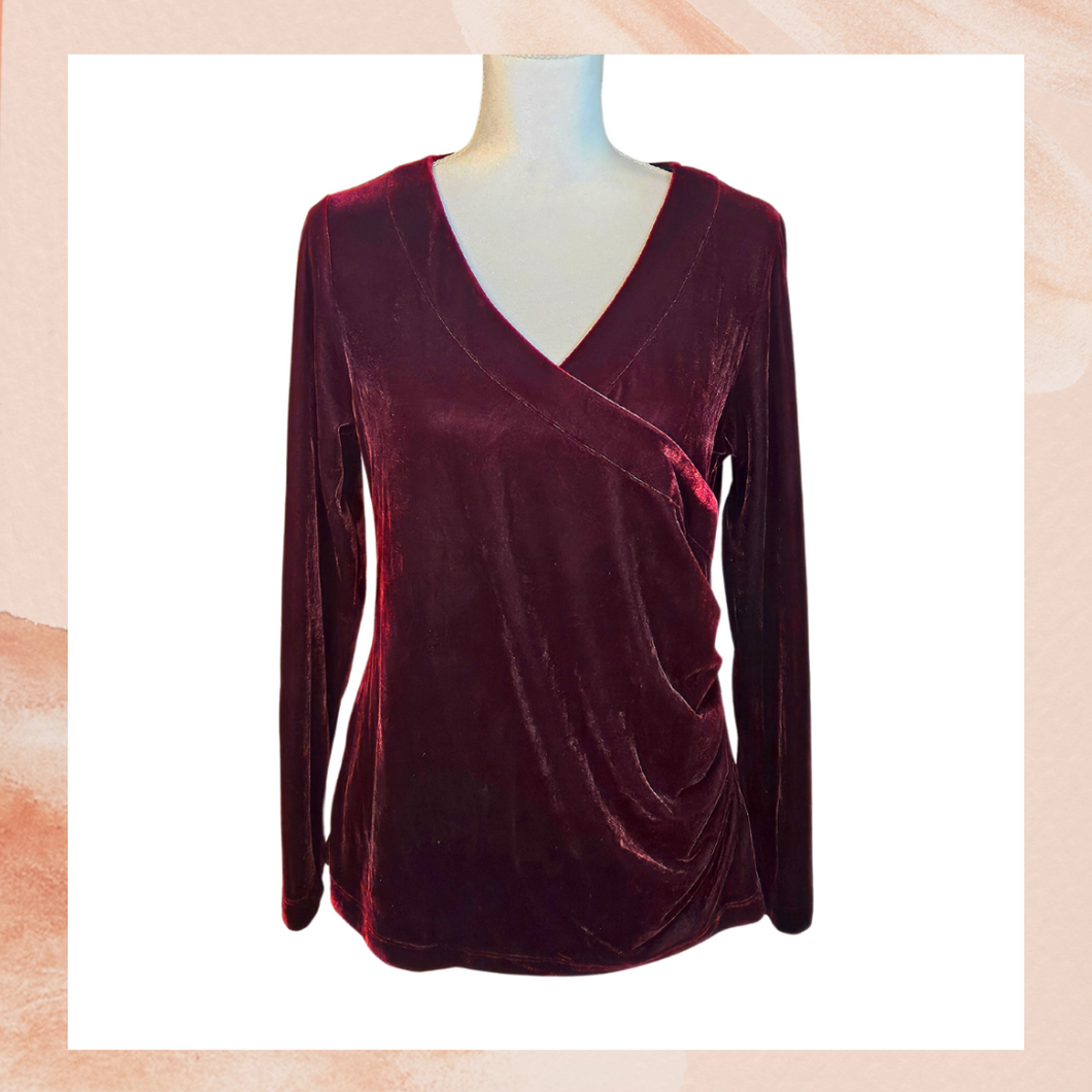 Soft Surroundings Deep Red Velvet Surplus V-Neck Blouse (Pre-Loved) Medium