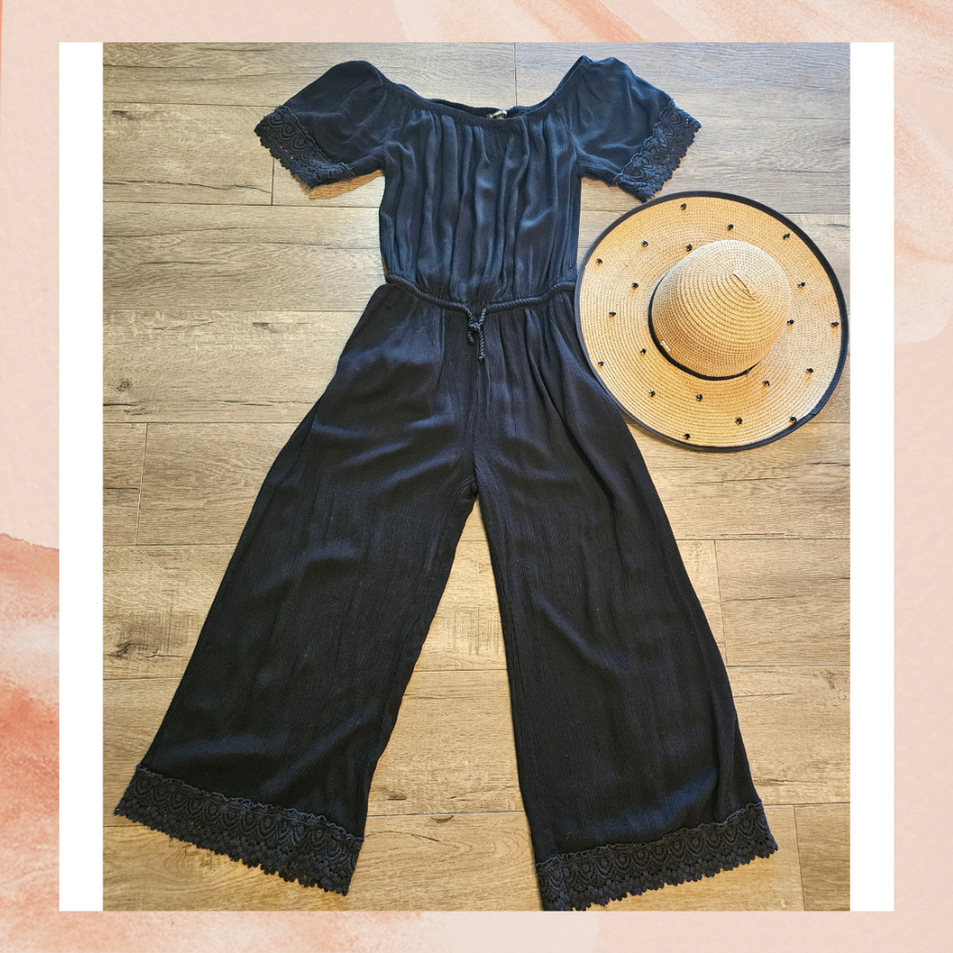 Spiaggia Dolce Black Wide Neck Cropped Jumpsuit (Pre-Loved) XS