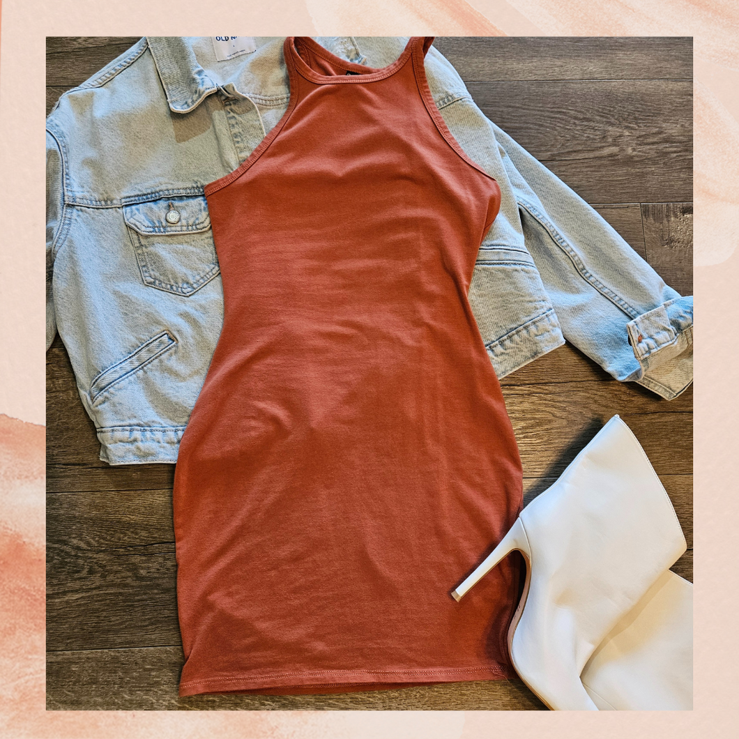 Terracotta Stretch Tank Bodycon Mini Dress (Pre-Loved) Medium