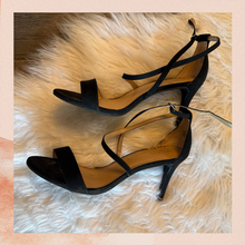 Cargue la imagen en el visor de la galería, Thalia Sodi Black Faux Suede Ankle Strap Stilettos (Pre-Loved) Size 9.5M
