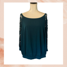 Chargez l'image dans la visionneuse de la galerie, Torrid Dark Teal Boat Neck Lace Sleeve Shirt NWT Size 1 (1X)

