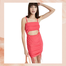 Load image into Gallery viewer, Vibrant Pink Cut-Out Ruched Mini Bodycon Dress NWT
