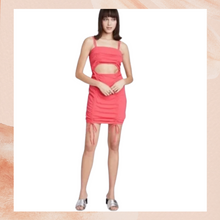 Load image into Gallery viewer, Vibrant Pink Cut-Out Ruched Mini Bodycon Dress NWT
