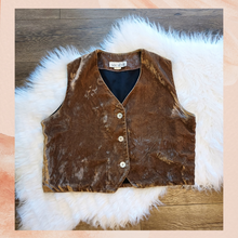 Load image into Gallery viewer, Vintage Gold Brown Crushed Velvet Button-Down Cropped Vest (Pre-Loved) Size 2
