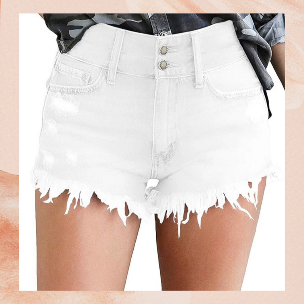 White Cut-Off Frayed Denim Jean Distressed Shorts NWOT XXL