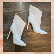 Load image into Gallery viewer, White Faux Leather Stiletto Ankle Boots NWOT Size 7
