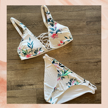 Load image into Gallery viewer, White Tropical Floral Bikini Swimsuit NWOT OS (See Measurements)
